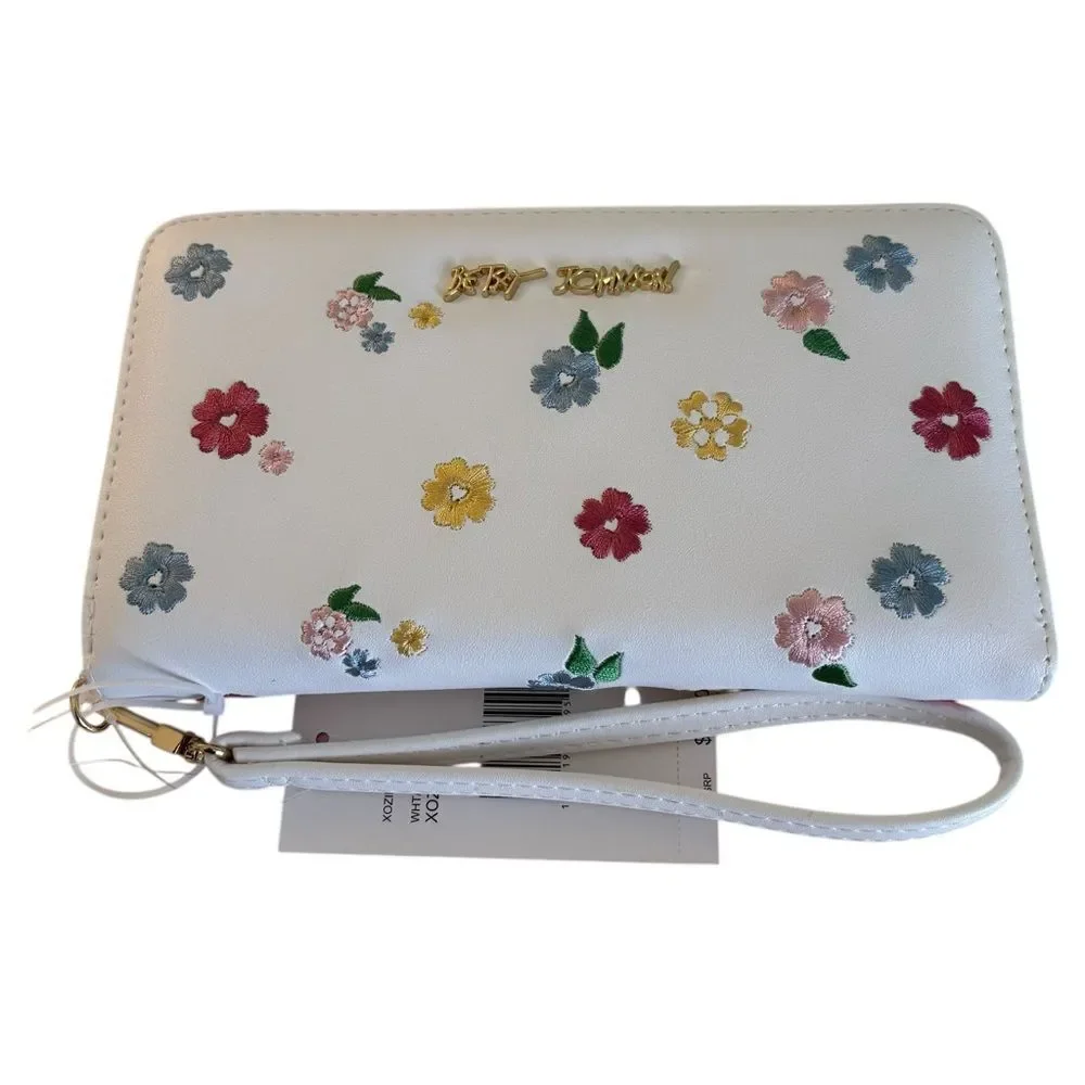 Betsey Johnson Embroidered Floral Print Wristlet/Wallet. Very Pretty.